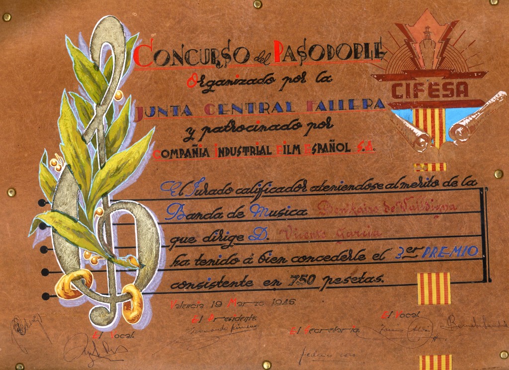 1946 Diploma Certamen pasdobles en València